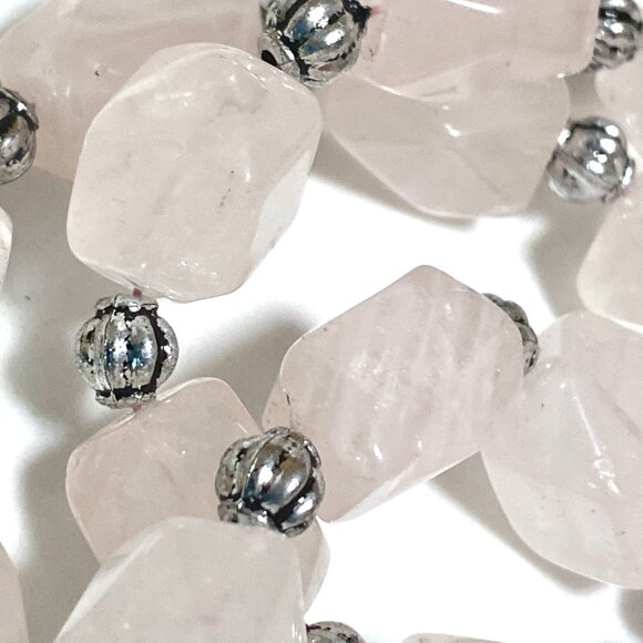 Beaded Diamond-cut Rose Quartz Necklace, Pale Pink Genuine Gemstone Choker - Picture 4 of 10